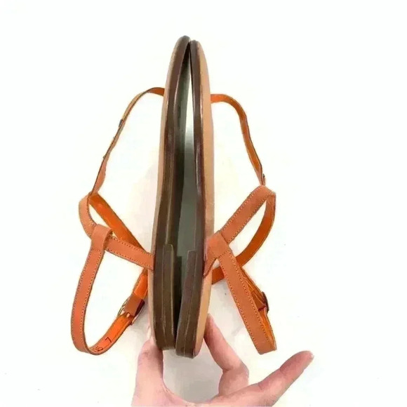 New Bruno Valenti womens sandals size 7 orange leather t-strap gem - Picture 5 of 13